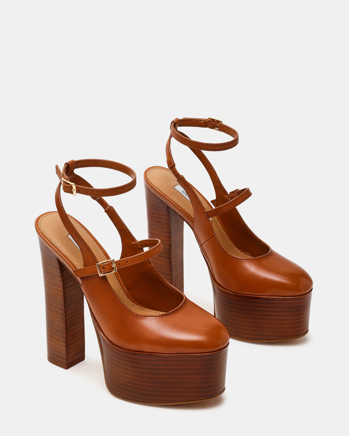 SCOTLYN Stacked Tan Leather Mary-Mary Platform Women's Block Heel | Steve Madden