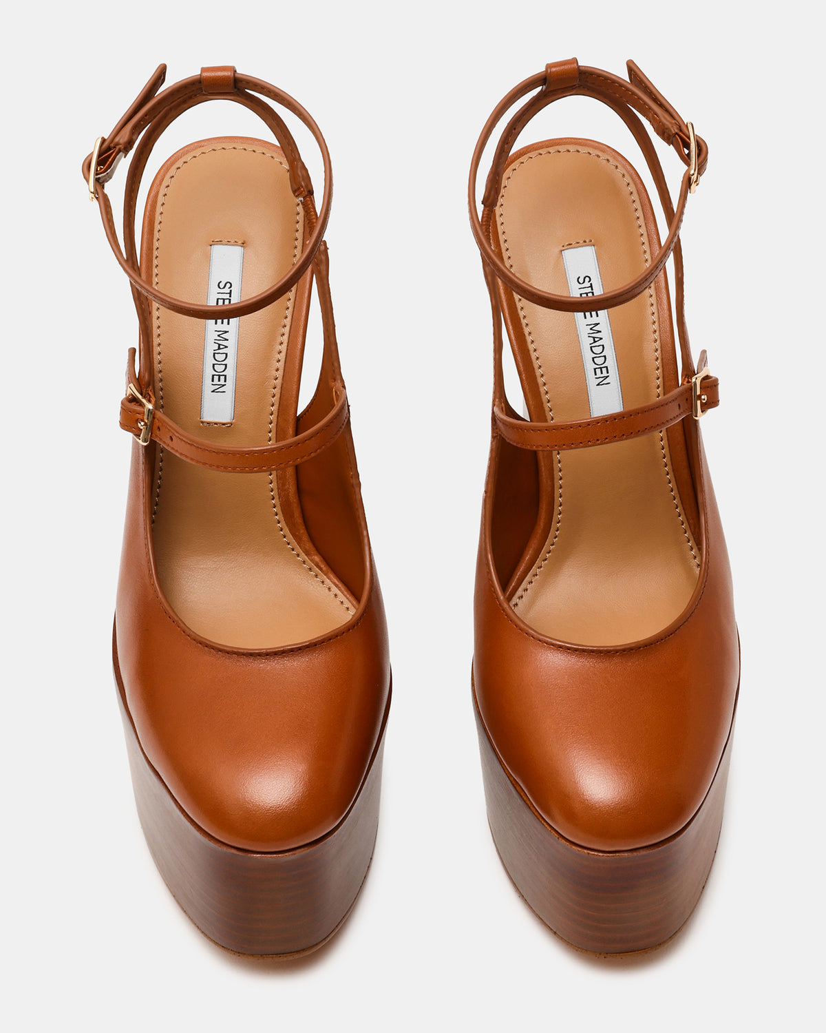 SCOTLYN Stacked Tan Leather Mary-Mary Platform Women's Block Heel | Steve Madden