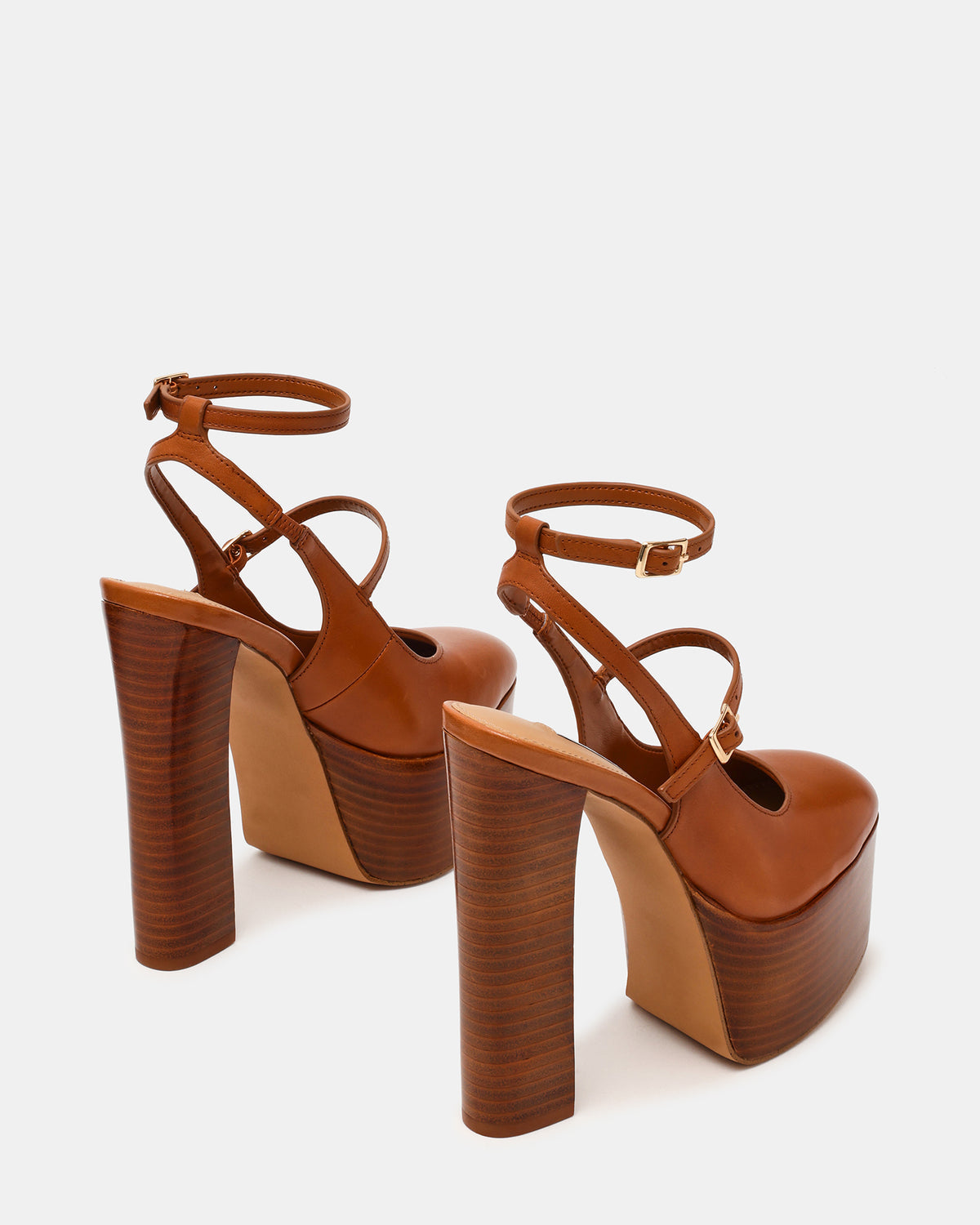 SCOTLYN Stacked Tan Leather Mary-Mary Platform Women's Block Heel | Steve Madden