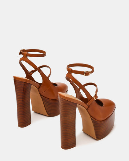 SCOTLYN Stacked Tan Leather Mary-Mary Platform Women's Block Heel | Steve Madden