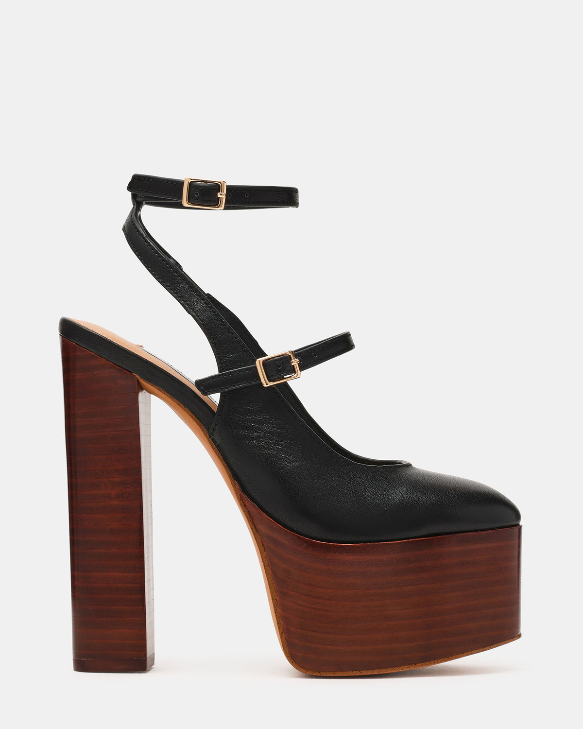 SCOTLYN Stacked Black Leather Mary-Mary Platform Women's Block Heel | Steve Madden