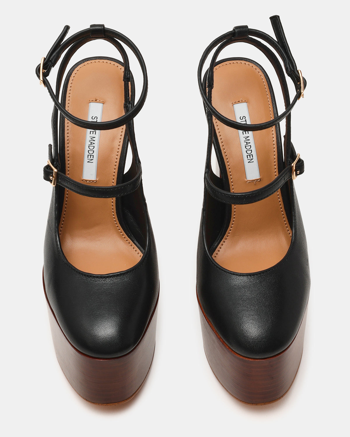 SCOTLYN Stacked Black Leather Mary-Mary Platform Women's Block Heel | Steve Madden