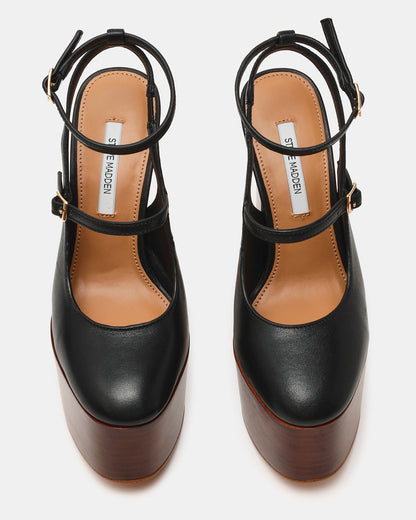 SCOTLYN Stacked Black Leather Mary-Mary Platform Women's Block Heel | Steve Madden