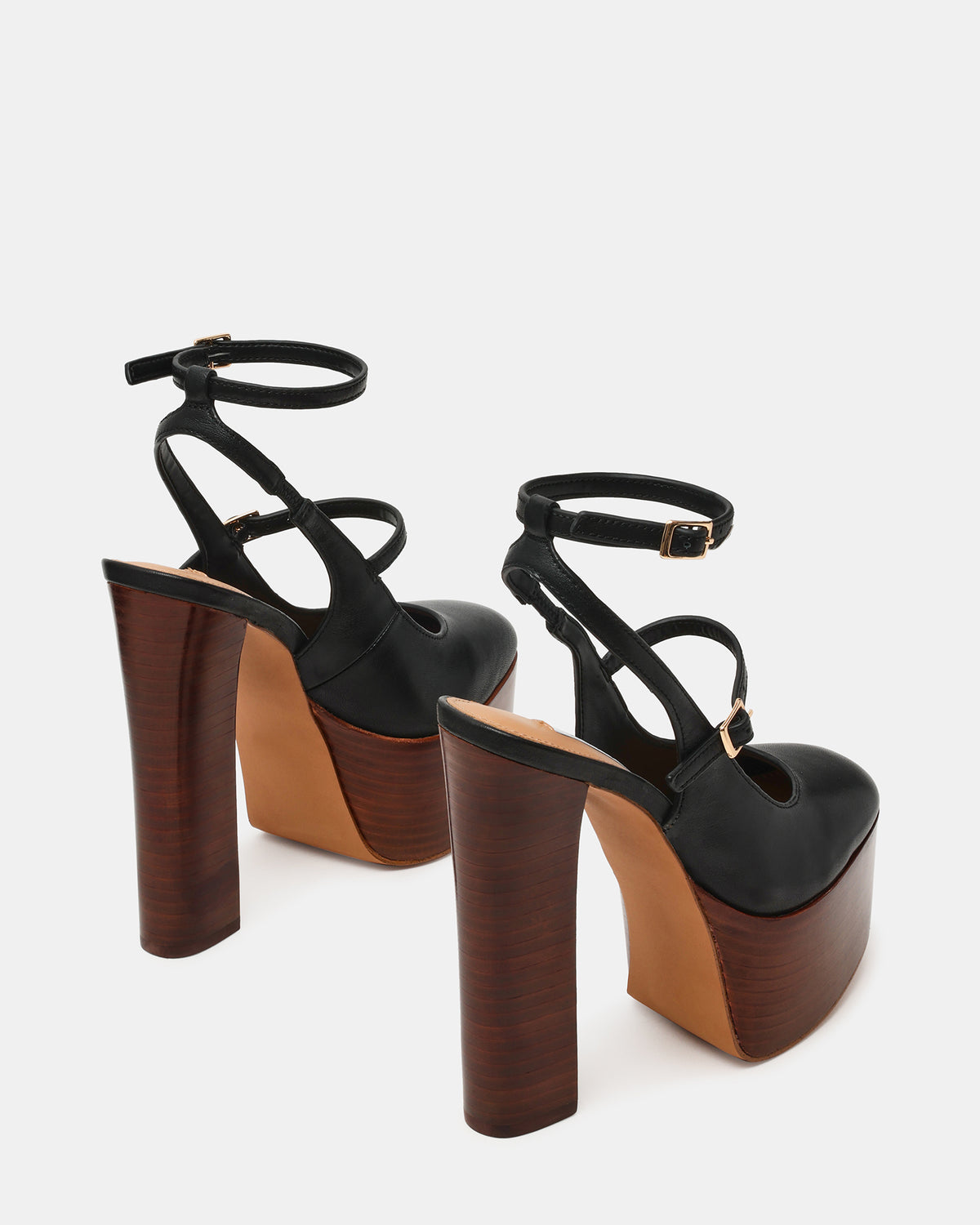 SCOTLYN Stacked Black Leather Mary-Mary Platform Women's Block Heel | Steve Madden
