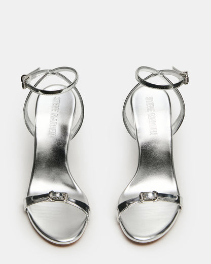 FOXX Silver Strappy Stiletto Open-Toe Women's Heel | Steve Madden