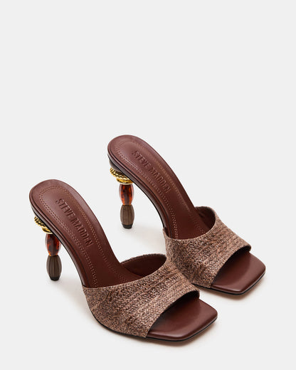 SIA Brown Square-Toe Mule Sculptured Beaded Women's Heel | Steve Madden
