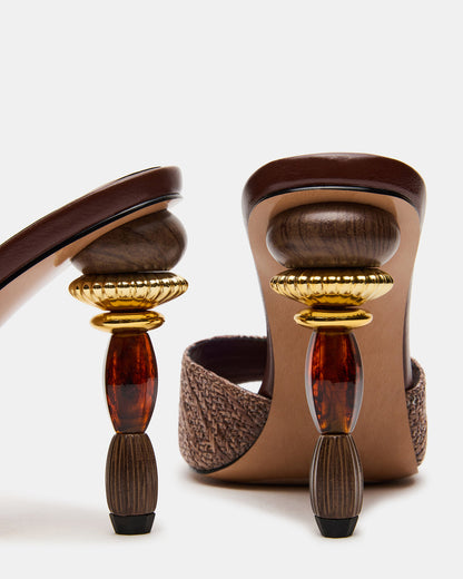 SIA Brown Square-Toe Mule Sculptured Beaded Women's Heel | Steve Madden