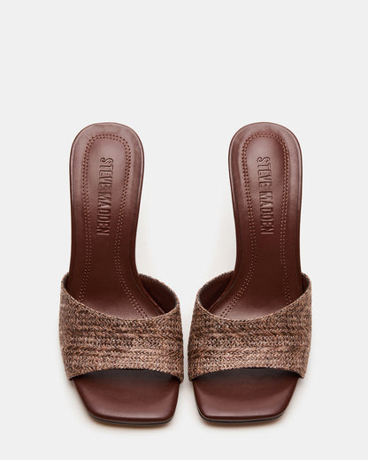 SIA Brown Square-Toe Mule Sculptured Beaded Women's Heel | Steve Madden