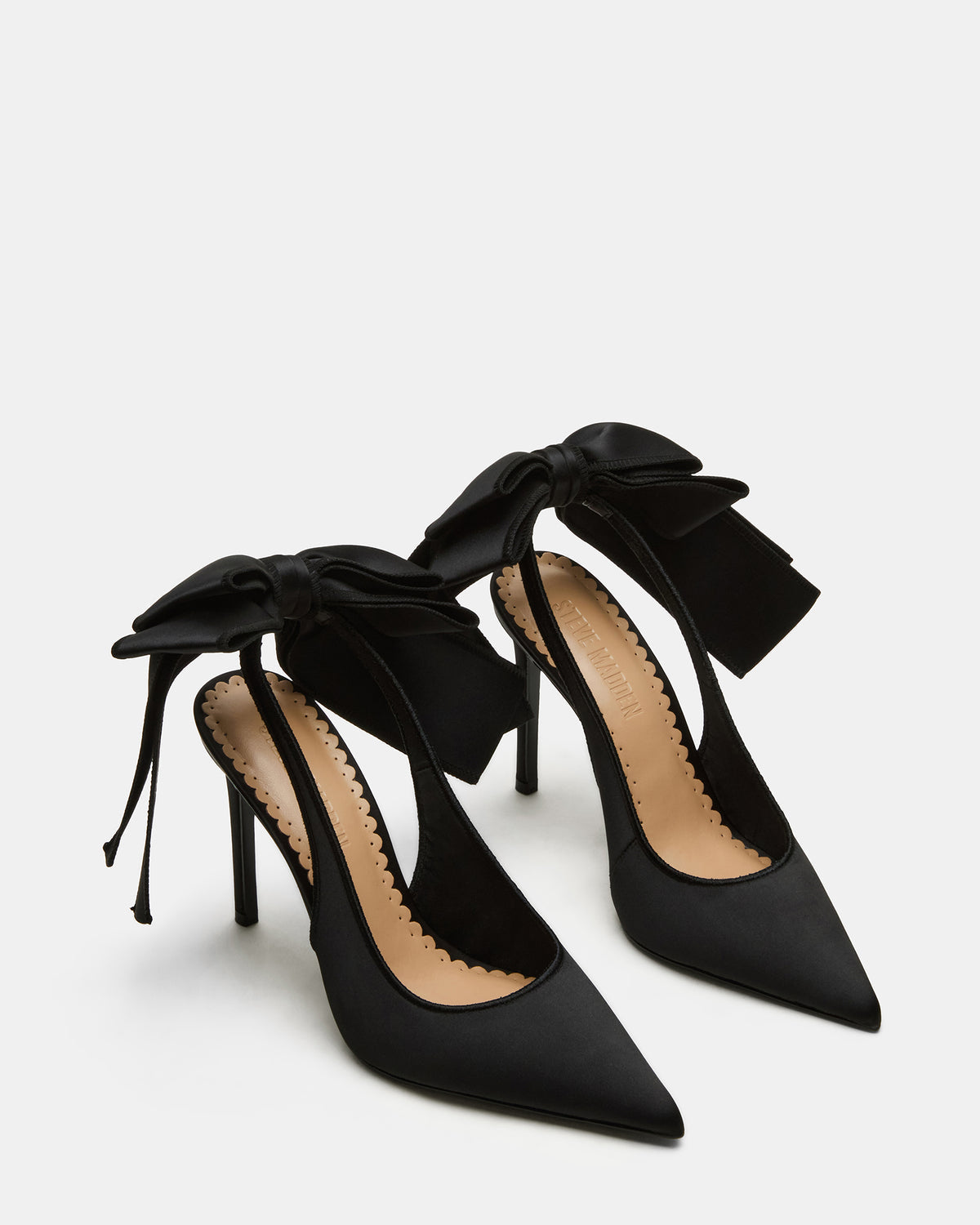TEACUP Black Satin Women's Pointed-Toe Slingback Heel | Steve Madden