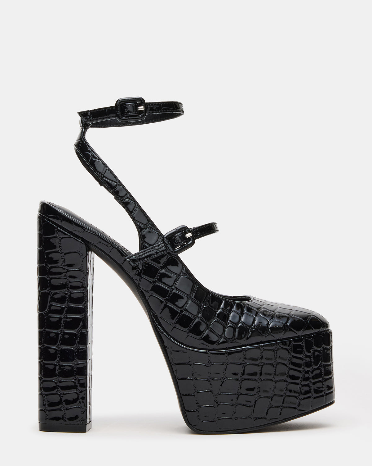 SCOTLYN Black Crocodile Women's Platform Block Heel | Steve Madden