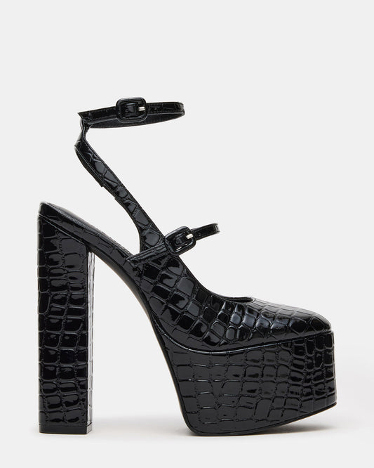 SCOTLYN Black Crocodile Women's Platform Block Heel | Steve Madden