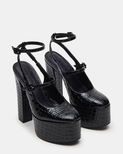 SCOTLYN Black Crocodile Women's Platform Block Heel | Steve Madden