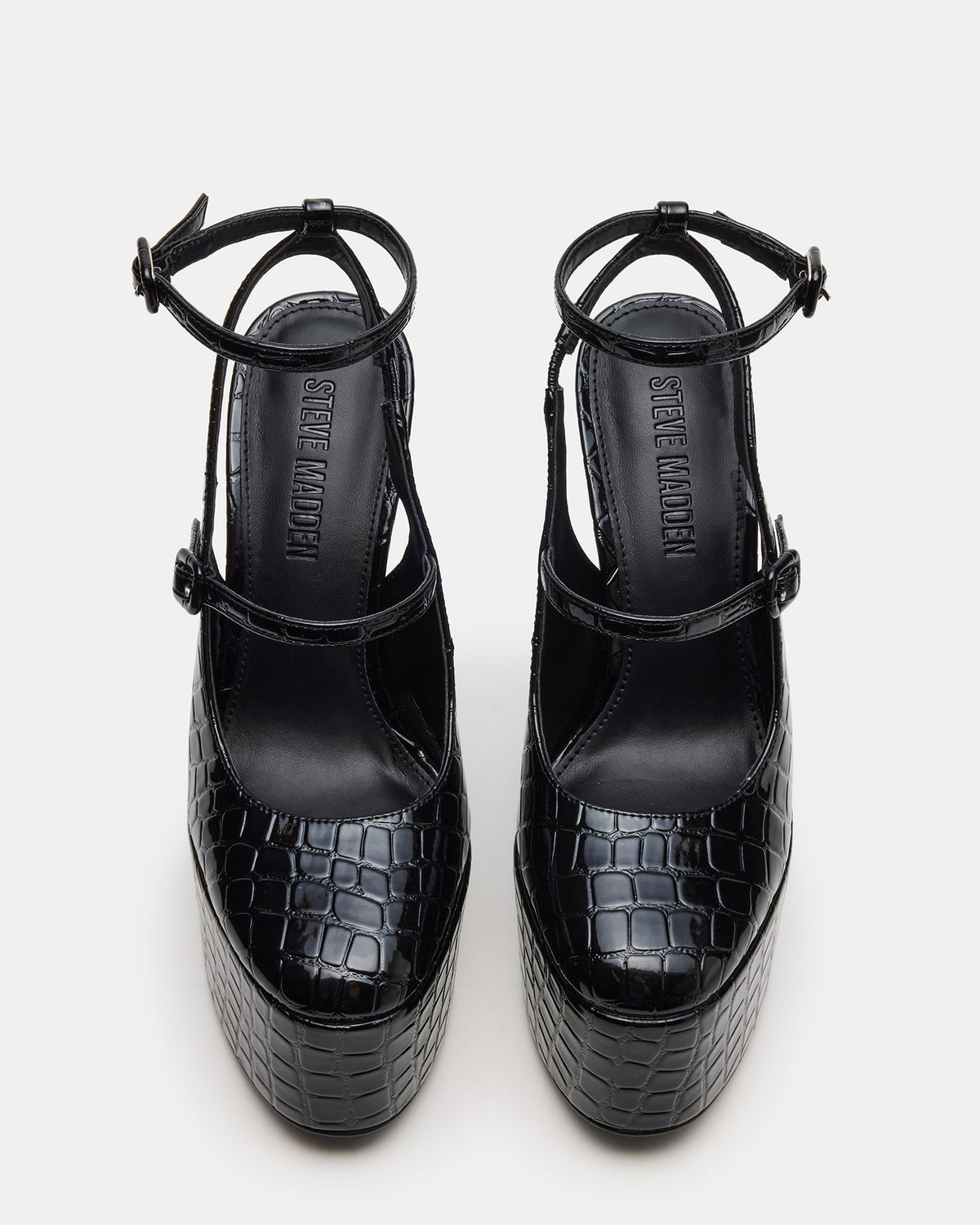 SCOTLYN Black Crocodile Women's Platform Block Heel | Steve Madden