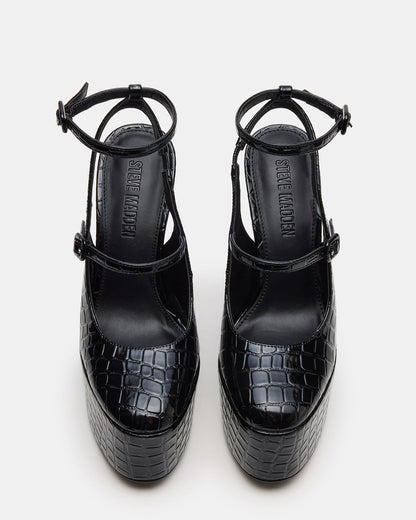 SCOTLYN Black Crocodile Women's Platform Block Heel | Steve Madden