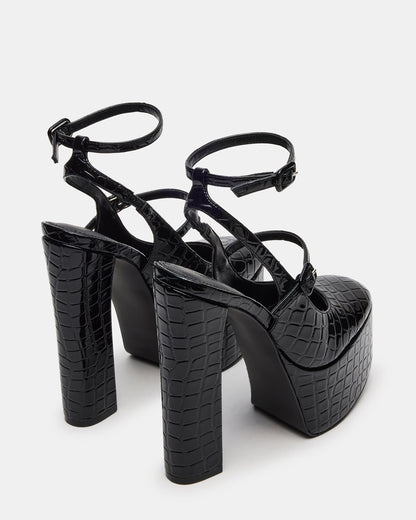 SCOTLYN Black Crocodile Women's Platform Block Heel | Steve Madden