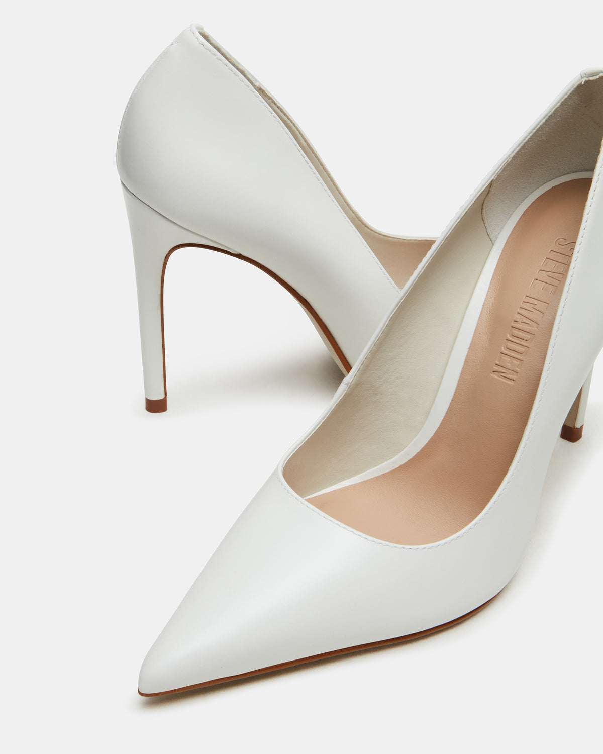 NOIR White Leather Pointed-Toe Stiletto Pump Women's Heels | Steve Madden
