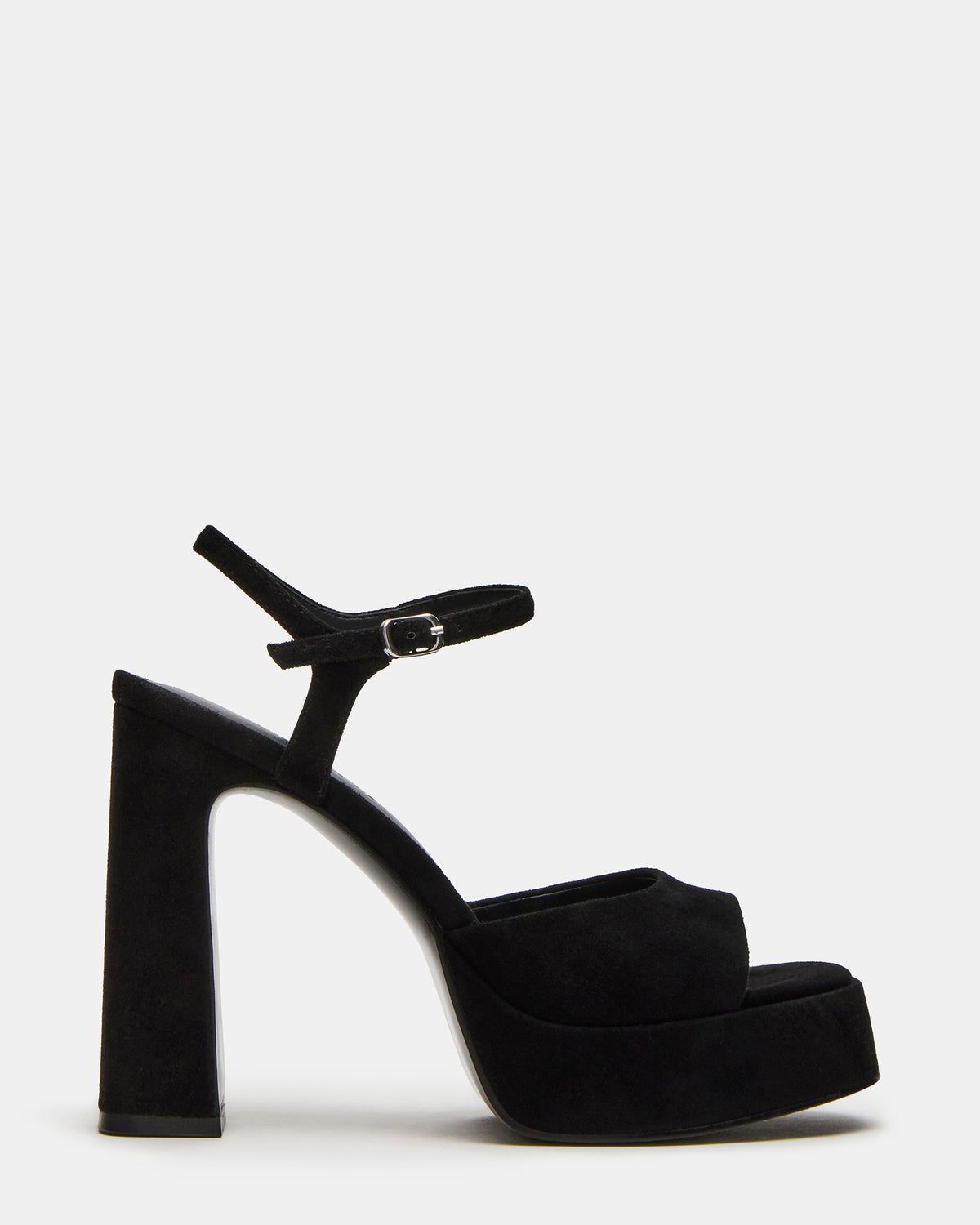 LINADRA Black Suede Women's Platform Square-Toe Strappy Heel | Steve Madden