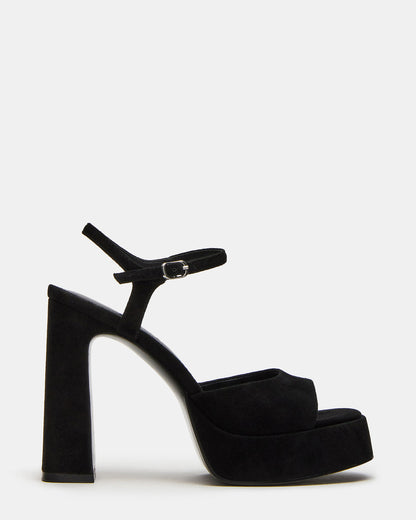 LINADRA Black Suede Women's Platform Square-Toe Strappy Heel | Steve Madden