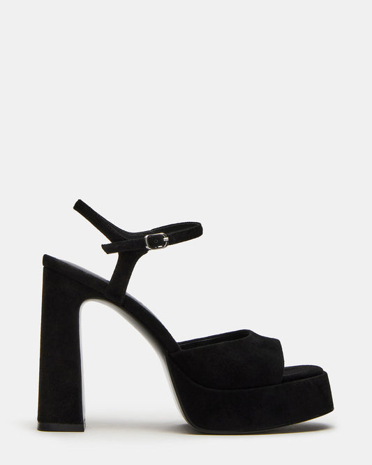 LINADRA Black Suede Women's Platform Square-Toe Strappy Heel | Steve Madden