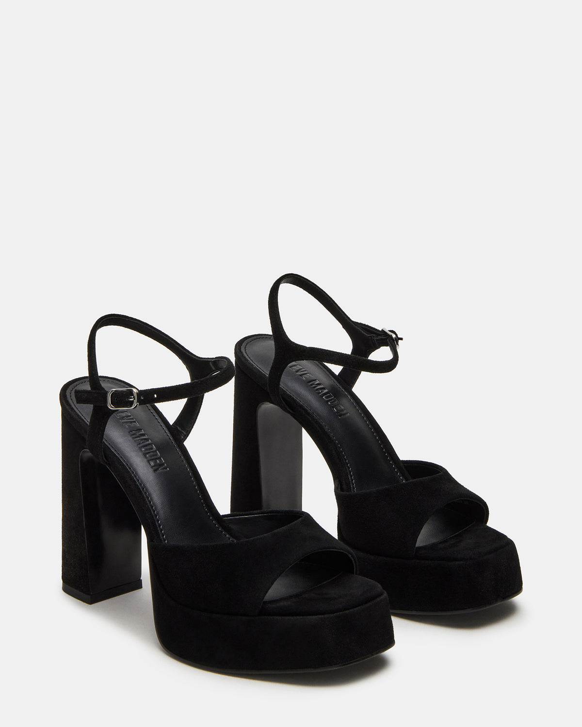LINADRA Black Suede Women's Platform Square-Toe Strappy Heel | Steve Madden