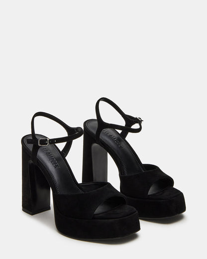 LINADRA Black Suede Women's Platform Square-Toe Strappy Heel | Steve Madden
