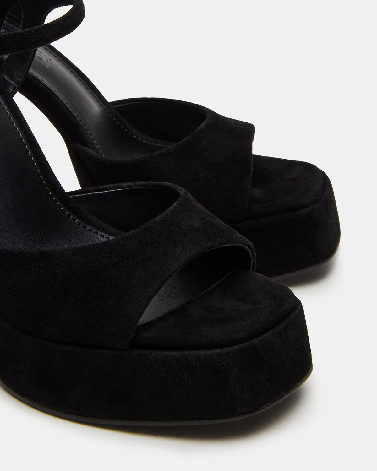 LINADRA Black Suede Women's Platform Square-Toe Strappy Heel | Steve Madden