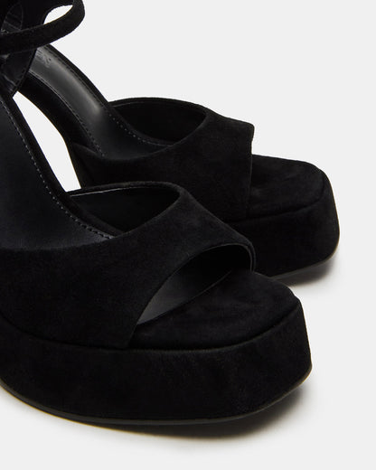LINADRA Black Suede Women's Platform Square-Toe Strappy Heel | Steve Madden