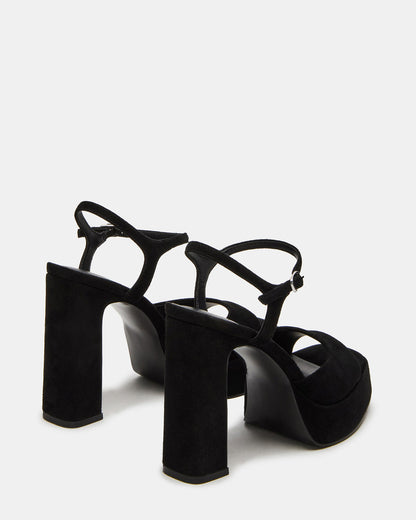 LINADRA Black Suede Women's Platform Square-Toe Strappy Heel | Steve Madden