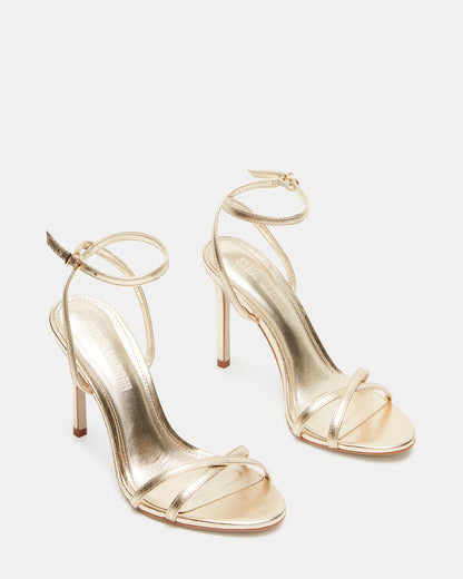 JYPSEY Gold Leather Strappy Stiletto Women's Heel | Steve Madden