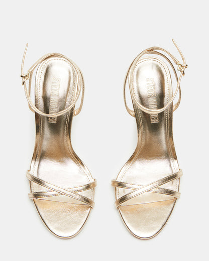 JYPSEY Gold Leather Strappy Stiletto Women's Heel | Steve Madden