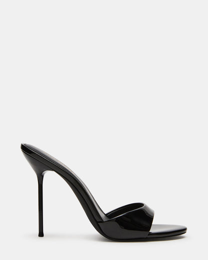 DAVINA Black Patent Rounded Open-Toe Mule Stiletto Women's Heel | Steve Madden