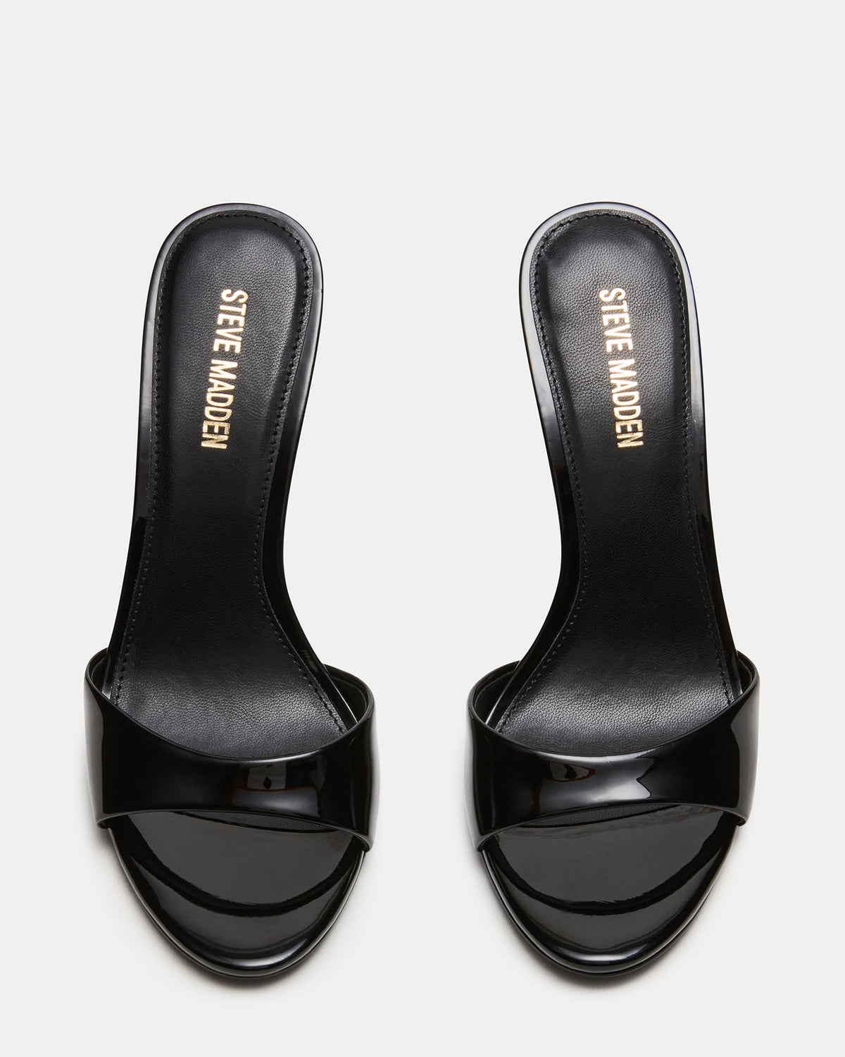 DAVINA Black Patent Rounded Open-Toe Mule Stiletto Women's Heel | Steve Madden