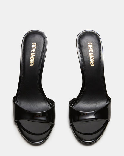 DAVINA Black Patent Rounded Open-Toe Mule Stiletto Women's Heel | Steve Madden