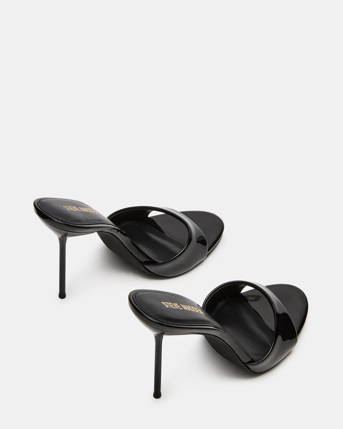 DAVINA Black Patent Rounded Open-Toe Mule Stiletto Women's Heel | Steve Madden