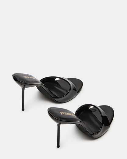 DAVINA Black Patent Rounded Open-Toe Mule Stiletto Women's Heel | Steve Madden