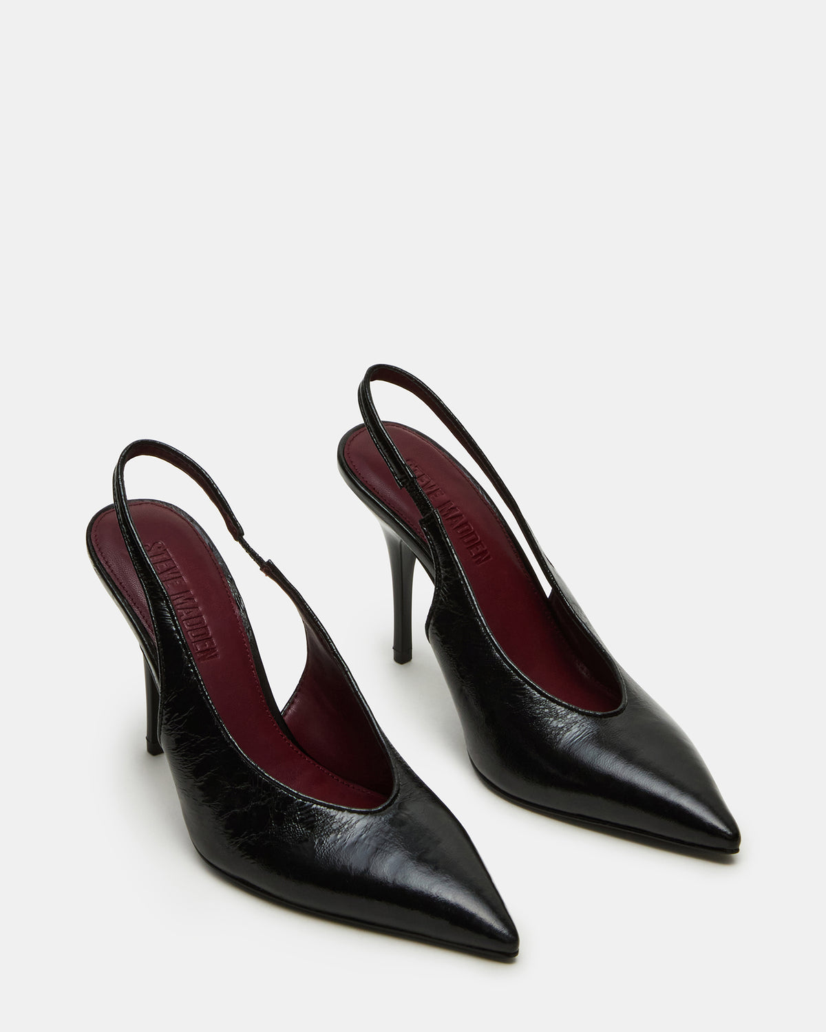 ANDROMEDA Black Leather Slingback Pointed-Toe Stiletto Pump Women's Heel | Steve Madden