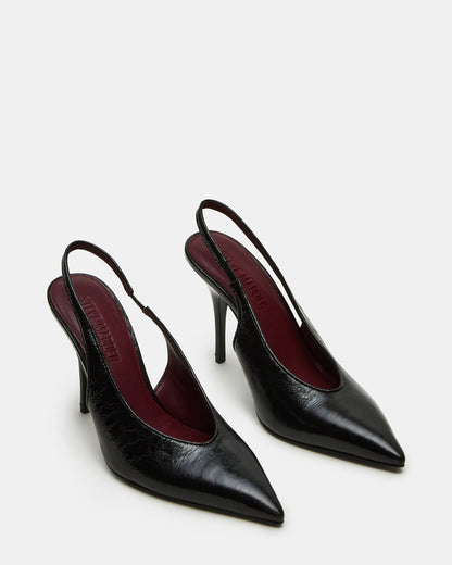 ANDROMEDA Black Leather Slingback Pointed-Toe Stiletto Pump Women's Heel | Steve Madden