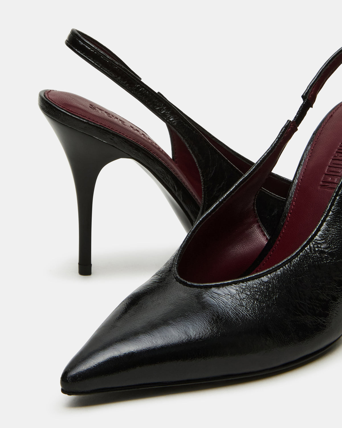 ANDROMEDA Black Leather Slingback Pointed-Toe Stiletto Pump Women's Heel | Steve Madden