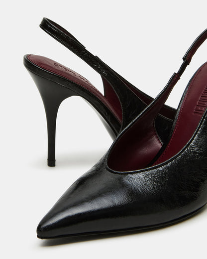 ANDROMEDA Black Leather Slingback Pointed-Toe Stiletto Pump Women's Heel | Steve Madden