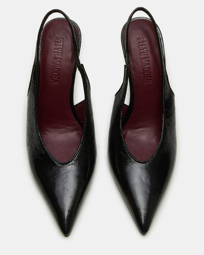 ANDROMEDA Black Leather Slingback Pointed-Toe Stiletto Pump Women's Heel | Steve Madden