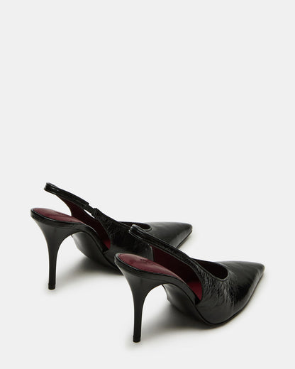 ANDROMEDA Black Leather Slingback Pointed-Toe Stiletto Pump Women's Heel | Steve Madden