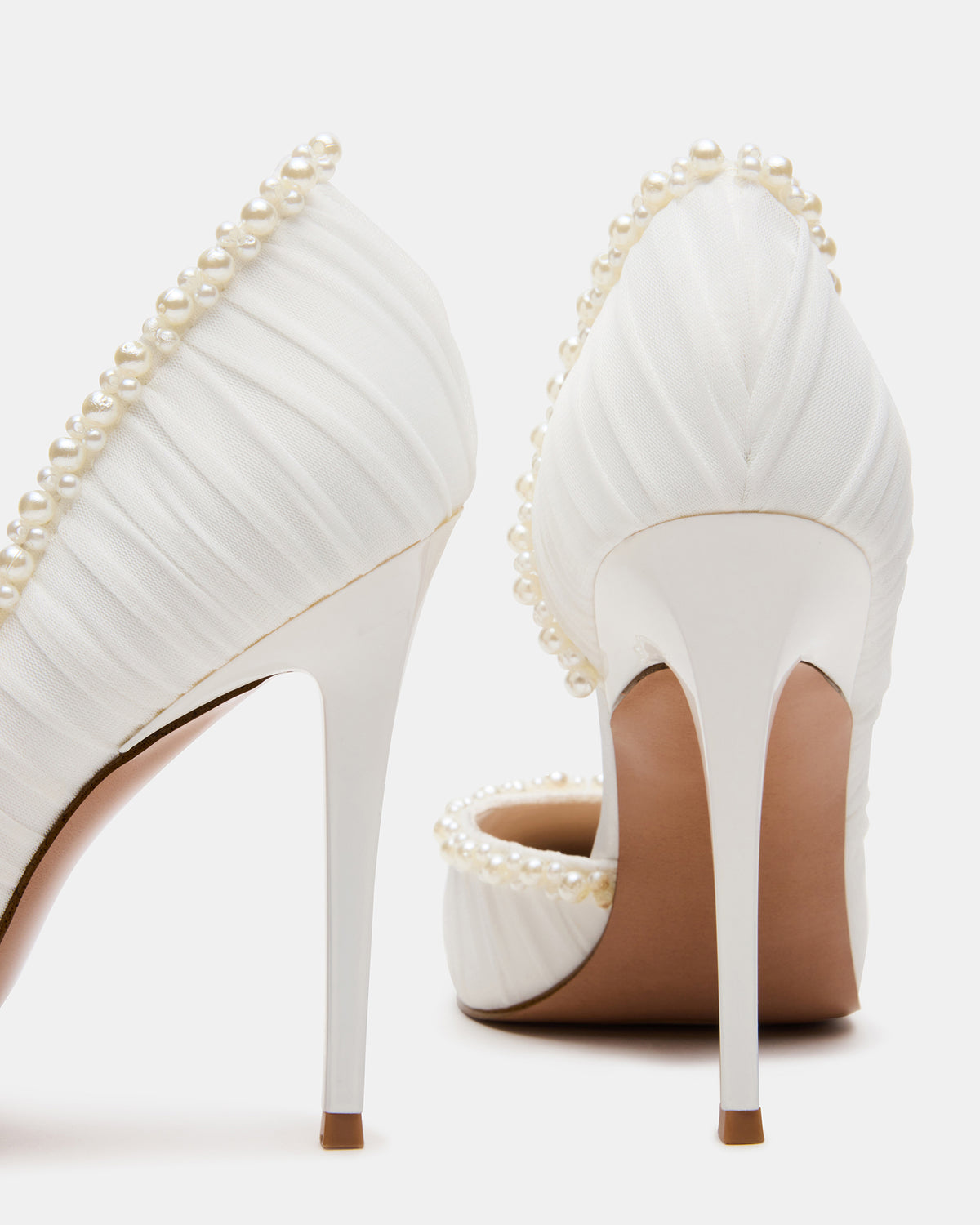 ELEGANT Pearl Ivory Mesh Ruched Pointed-Toe Stiletto Pump Women's Heel | Steve Madden
