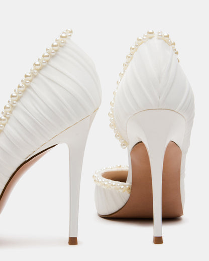 ELEGANT Pearl Ivory Mesh Ruched Pointed-Toe Stiletto Pump Women's Heel | Steve Madden