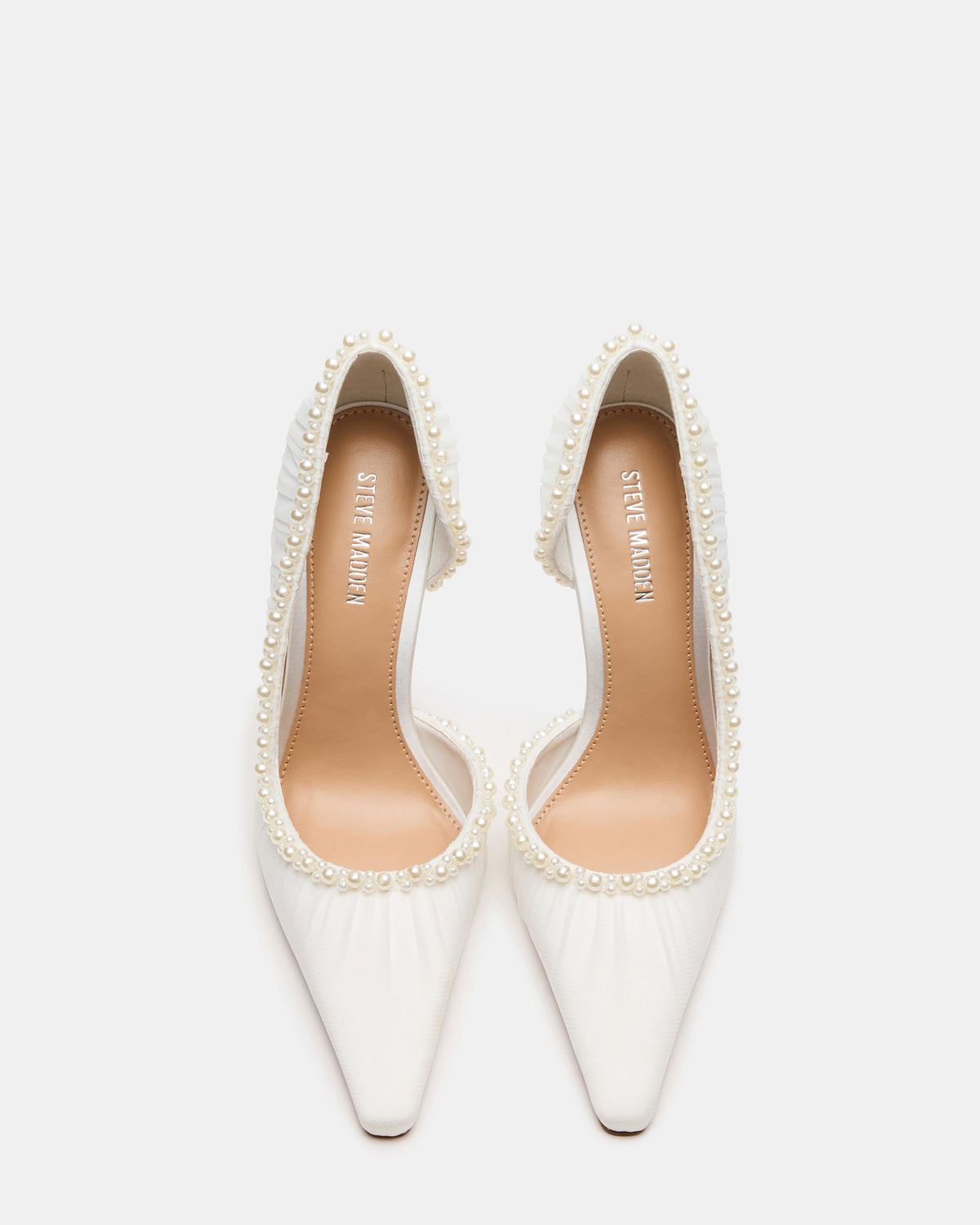 ELEGANT Pearl Ivory Mesh Ruched Pointed-Toe Stiletto Pump Women's Heel | Steve Madden