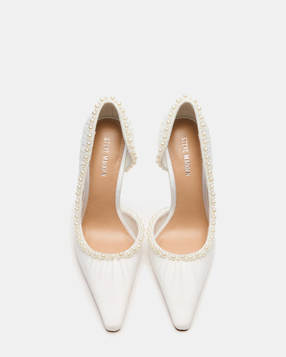 ELEGANT Pearl Ivory Mesh Ruched Pointed-Toe Stiletto Pump Women's Heel | Steve Madden