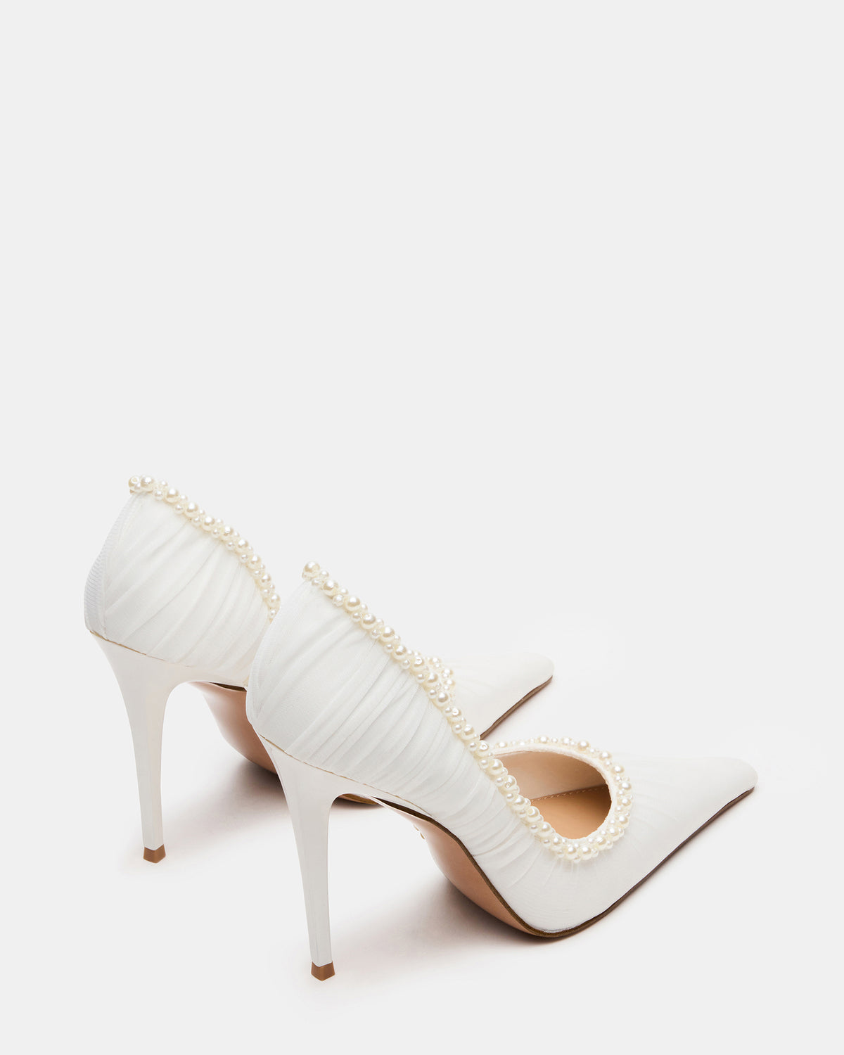 ELEGANT Pearl Ivory Mesh Ruched Pointed-Toe Stiletto Pump Women's Heel | Steve Madden