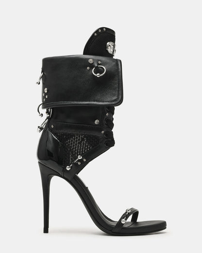 CASELLA Piercing Black Open-Toe Stiletto Lace-Up Women's Heel | Steve Madden