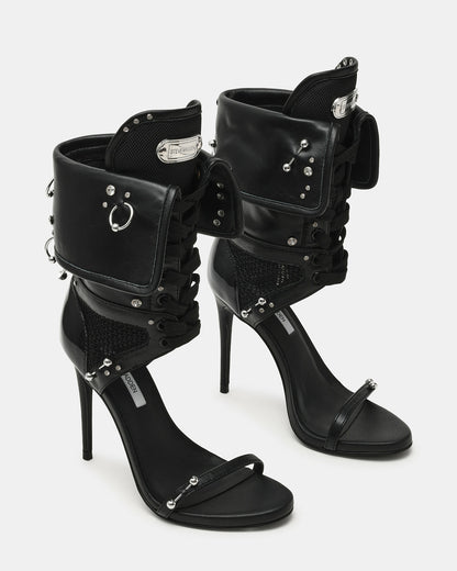 CASELLA Piercing Black Open-Toe Stiletto Lace-Up Women's Heel | Steve Madden