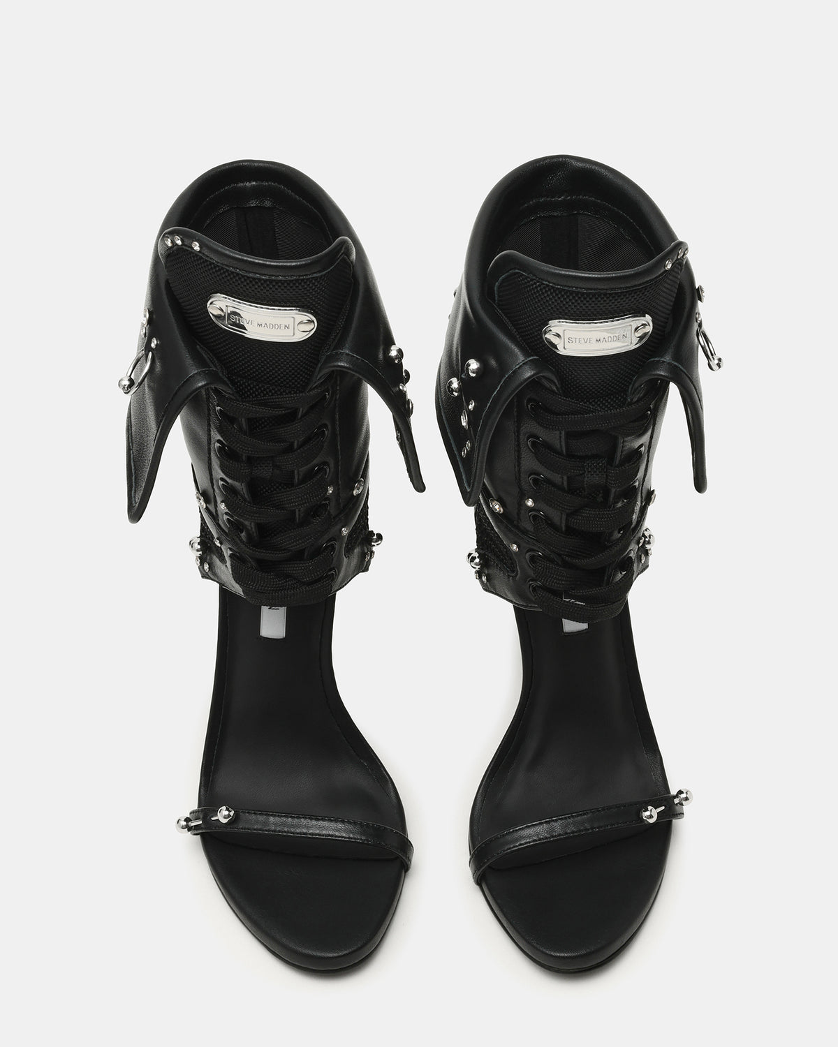 CASELLA Piercing Black Open-Toe Stiletto Lace-Up Women's Heel | Steve Madden