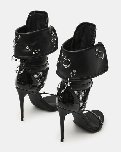 CASELLA Piercing Black Open-Toe Stiletto Lace-Up Women's Heel | Steve Madden